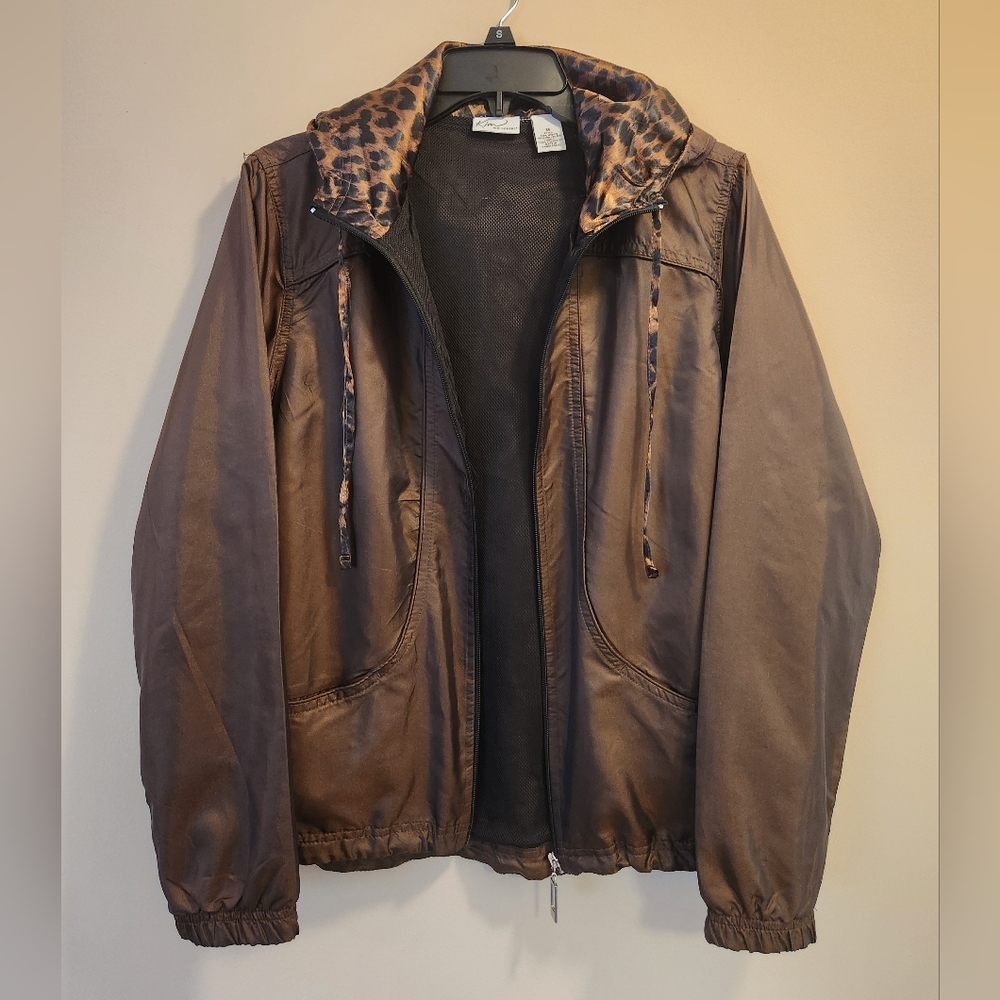 Ladies Brown Jacket with Leopard Print Hood